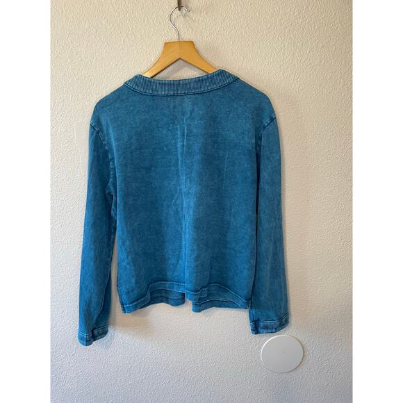 Michael Leu Washed Blue Button Front Cotton Cardigan W/ Painted Style Graphic Sm - Picture 4 of 11